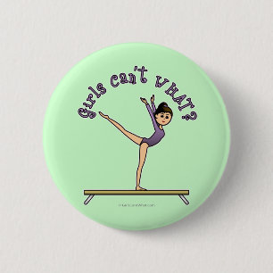 Light Female Gymnast on Balance Beam 2 Inch Round Button