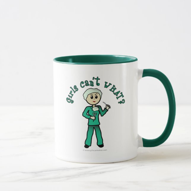 Light Female Surgeon in Green Scrubs Mug (Right)