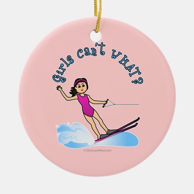Light Female Water Skier Ceramic Ornament (Front)