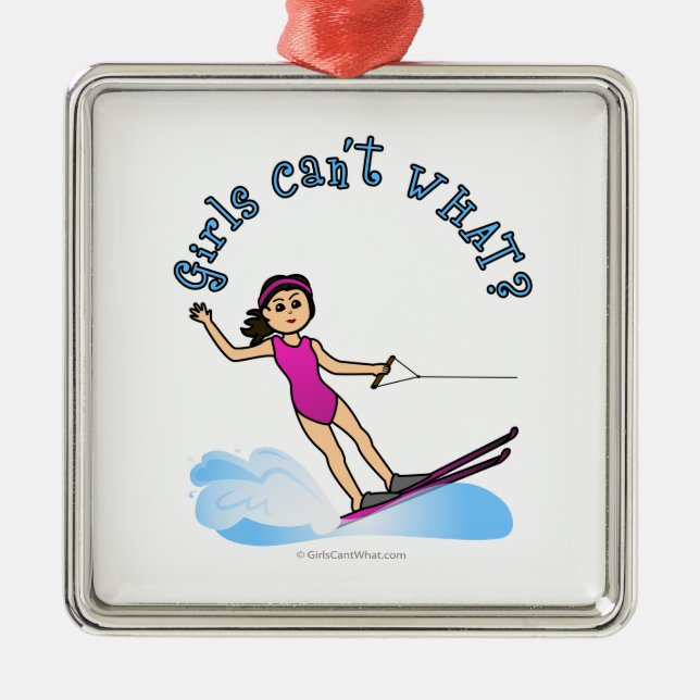 Light Female Water Skier Metal Ornament (Front)