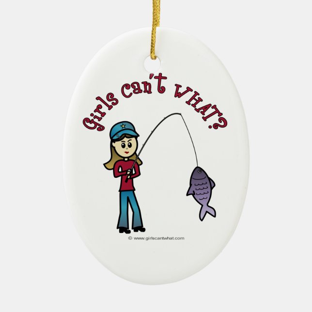 Light Fishing Girl Ceramic Ornament (Front)
