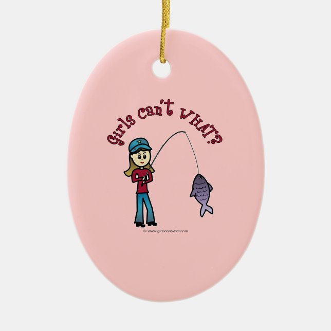 Light Fishing Girl Ceramic Ornament (Front)