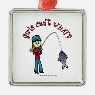 Light Fishing Girl Metal Ornament