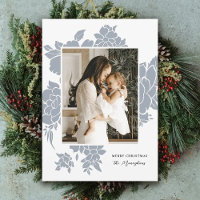 Light Floral Cutout | Dusty Blue Photo Christmas