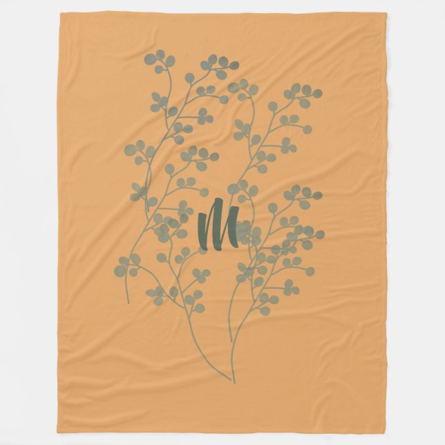 Light Foliage Leaves Monogram Fleece Blanket (Front)
