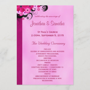 Light Fuchsia Floral Flat Wedding Programme Modèle