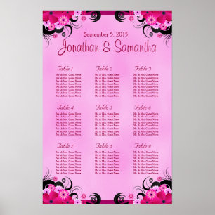 Light Fuchsia Floral Wedding 9 Table Seating Chart