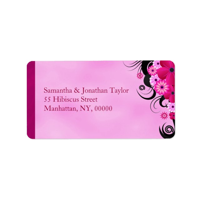 Light Fuchsia Magenta Floral Wedding Address Label (Front)