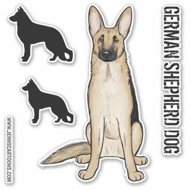 Light German Shepherd Cartoon Dog and Silhouettes (Front)