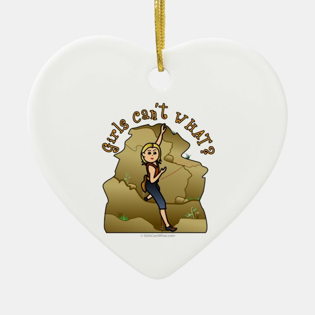 Light Girl Rock Climber Ceramic Ornament (Front)