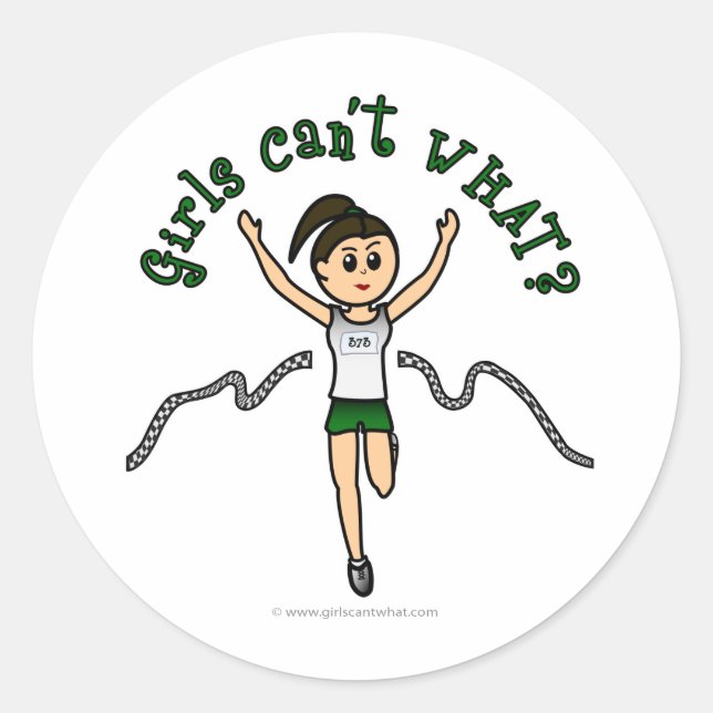 Light Girl Runner in Green Uniform Classic Round Sticker (Front)