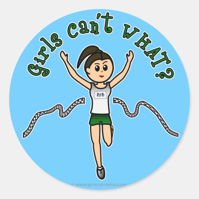 Light Girl Runner in Green Uniform Classic Round Sticker (Front)
