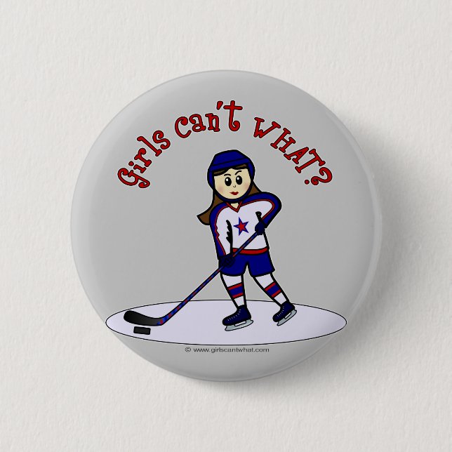 Light Girls Hockey Player 2 Inch Round Button (Front)