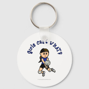 Light Girls Volleyball in Blue Uniform Keychain