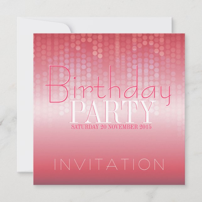 Light Glow Shiny Pink Party Birthday Invitation (Front)