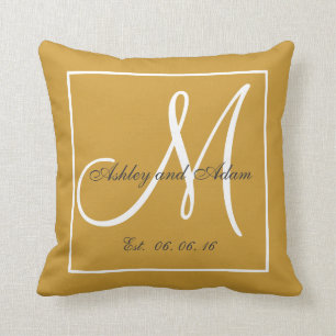 Light Gold Brown Monogram Wedding Keepsake Pillow