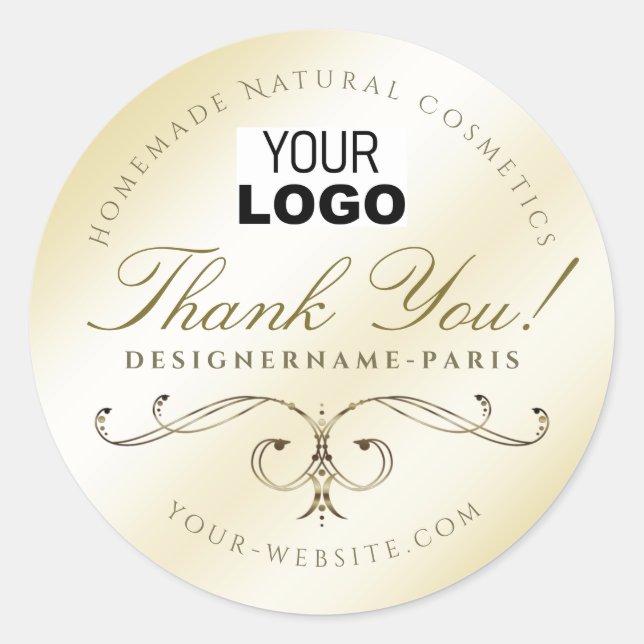 Light Gold Colour Gradient Gradience Ornate Logo Classic Round Sticker (Front)