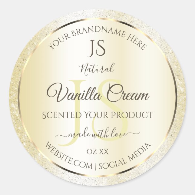 Light Gold Cream Glitter Product Labels Initials (Front)