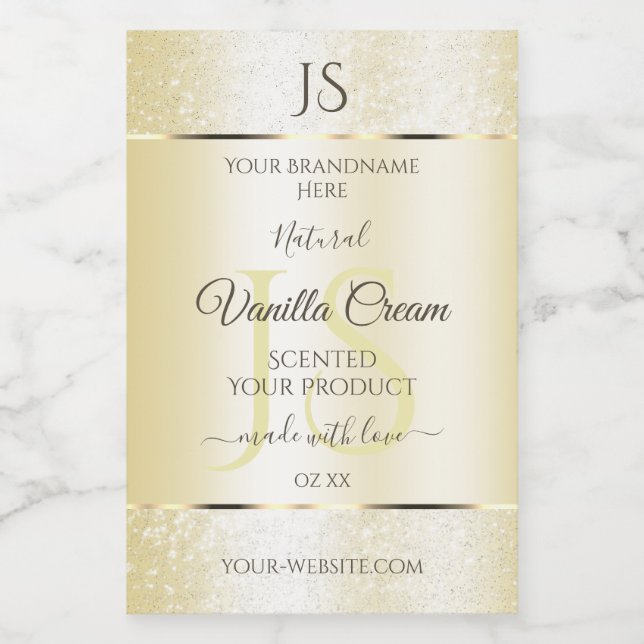 Light Gold Cream Glitter Product Labels Initials (Single Label)