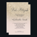 light gold faux glitter pink ombre Bat Mitzvah Invitation<br><div class="desc">A modern,  original and simple faux light gold glitter ombre Bat Mitzvah invitation on a fully customizable blush pink colour background</div>