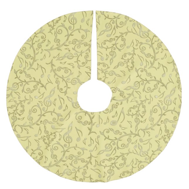 Light Gold Floral Music Notes Pattern Tree Skirt (Front)