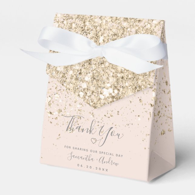 light gold glitter blush pink thank you wedding favor box (Front Side)