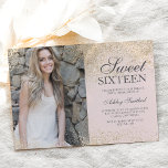 Light gold glitter chic blush pink photo Sweet 16 Invitation<br><div class="desc">A modern simple light gold glitter sparkles stylish on customizable blush pink Sweet sixteen birthday party invitation,  add your picture .</div>