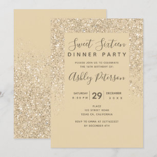 light gold glitter typography chic gold Sweet 16 Invitation