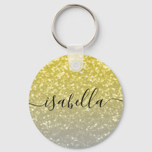 Light gold grey ombre faux sparkles Custom name Keychain