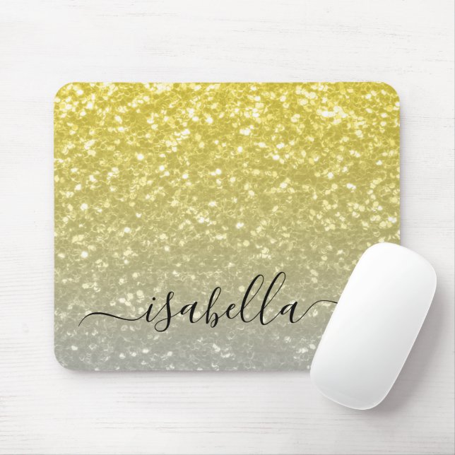 Light gold grey ombre faux sparkles Custom name Mouse Pad (With Mouse)