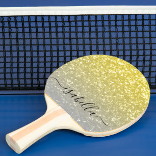 Light gold grey ombre faux sparkles Custom name Ping Pong Paddle