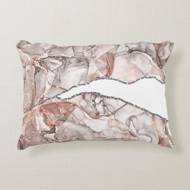 LIGHT GOLD MARBLE AGATE SILVER GLITTER GLAM ACCENT PILLOW (Front)
