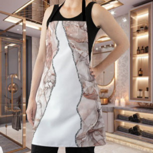 LIGHT GOLD MARBLE AGATE SILVER GLITTER GLAM APRON