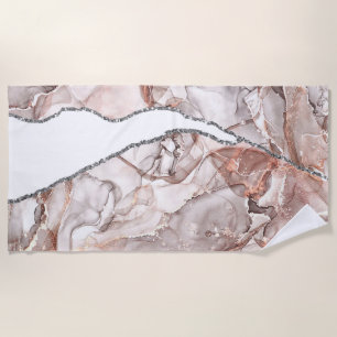 LIGHT GOLD MARBLE AGATE SILVER GLITTER GLAM BEACH TOWEL