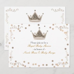 Light Gold Royal Crown & Confetti Party Invitation
