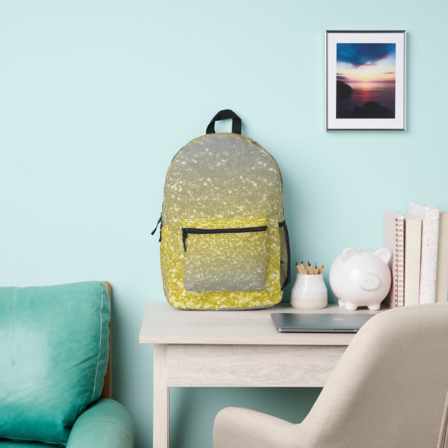 Light gold silver grey ombre faux sparkle printed backpack (Insitu)
