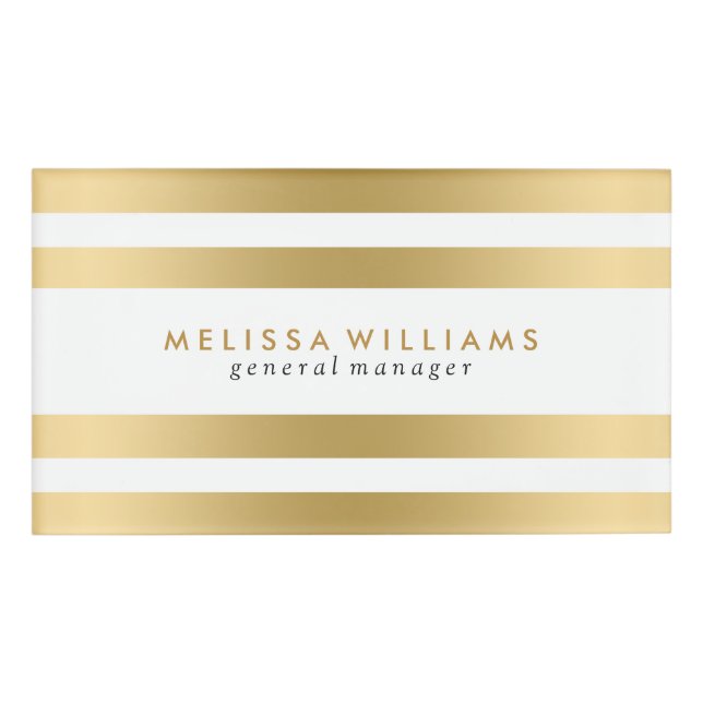 Light Gold & White Stripes Modern Design Name Tag (Front)