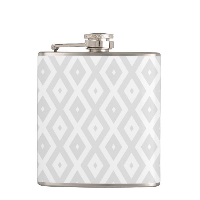 Light gray and white diamond pattern hip flask (Front)