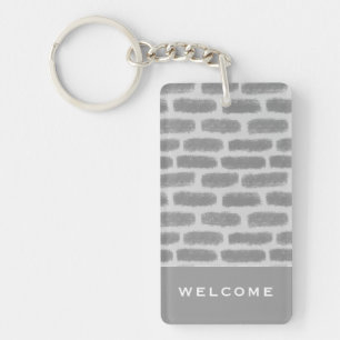 Light Gray Brick   Welcome   Vacation Rental Keychain
