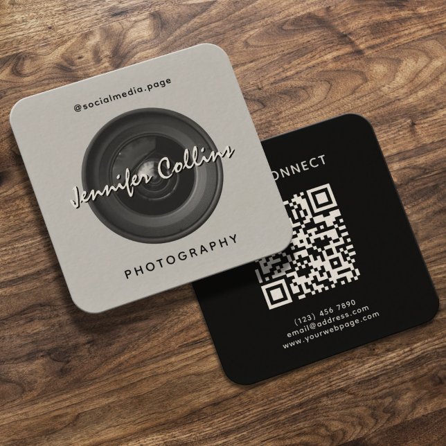 Light gray camera lens photography  square business card (Creator Uploaded)