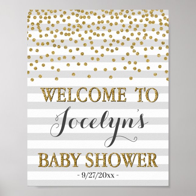 Light Gray Gold Gender Neutral Baby Shower Welcome Poster (Front)