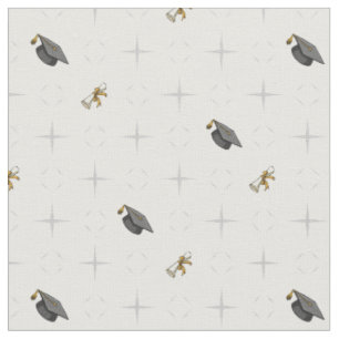 Light Gray Graduation Caps and Diploma Pattern Fabric