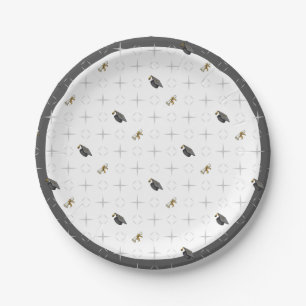 Light Gray Graduation Caps and Diploma Pattern Paper Plate