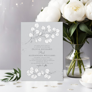 Light Gray Silver greenery Eucalyptus Wedding Invitation