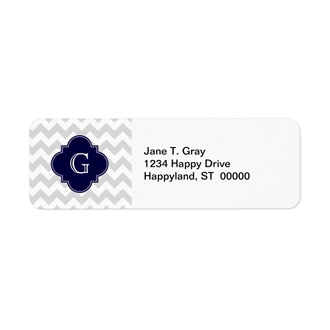 Light Gray White Chevron Navy Quatrefoil Monogram (Devant)