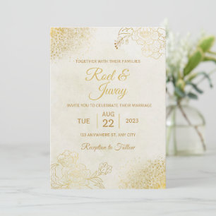 Light Grayish Yellow and Orange Minimalist Wedding Invitation