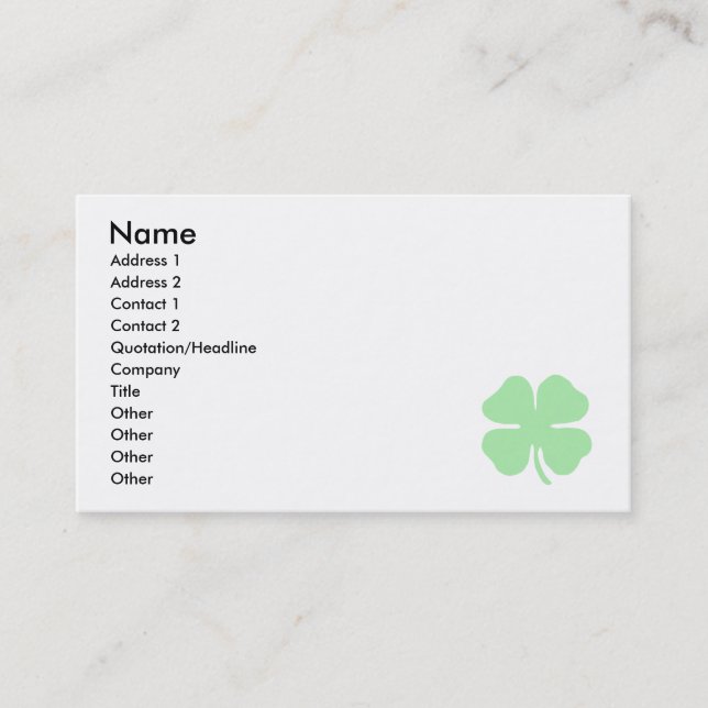 light green 4 leaf clover shamrock.png business card (Front)
