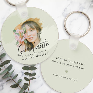 Light Green Add Your Photo Custom Graduation Guest Keychain