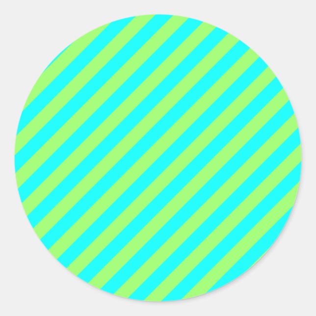 Light Green and Aqua Diagonal Stripes Classic Round Sticker (Front)