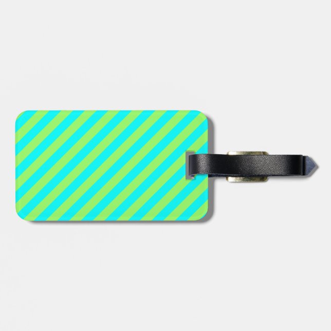 Light Green and Aqua Diagonal Stripes Luggage Tag (Back Horizontal)